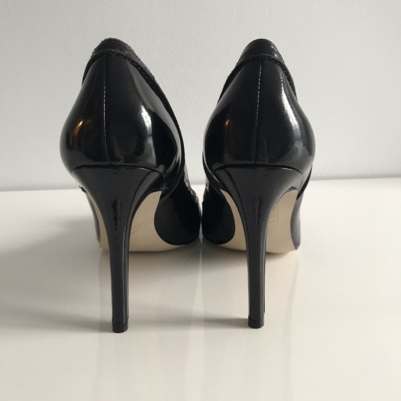 Enzo Angiolini Eamurray Patent Leather Silver Buckle Black Open Toe Pumps Shoes - Picture 2 of 16